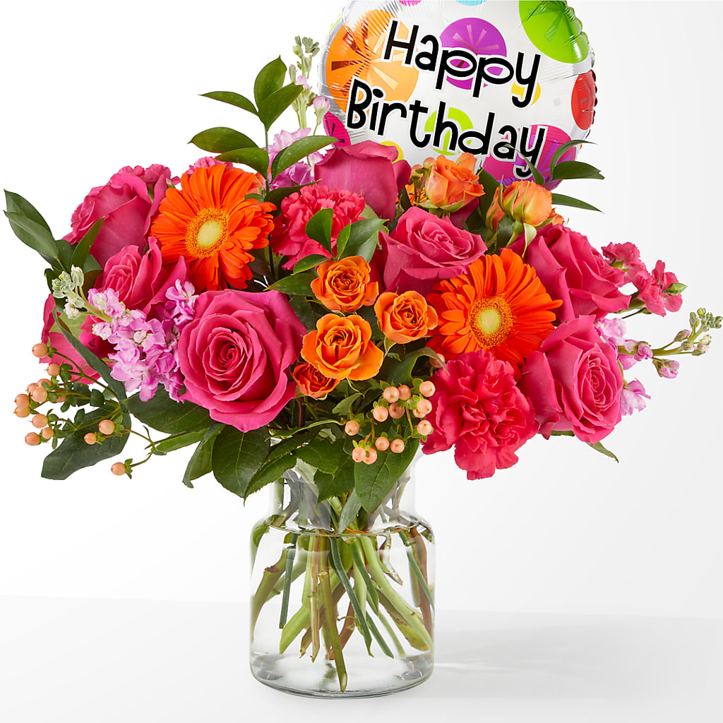 Fiesta Bouquet with Birthday Balloon – Blossom And Belle, Orlando FL