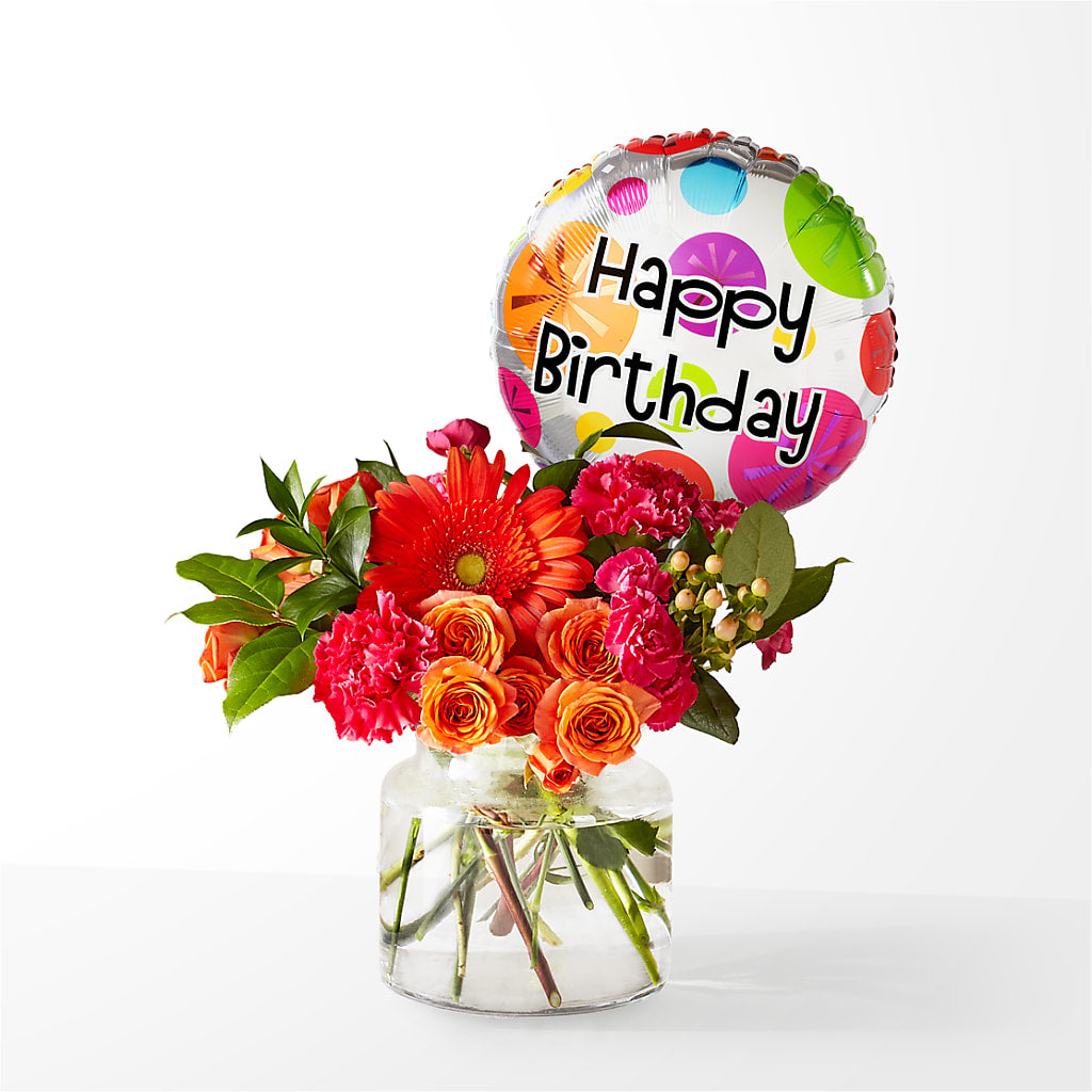 Fiesta Bouquet with Birthday Balloon – Blossom And Belle, Orlando FL