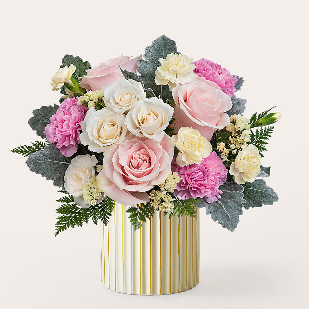 Blissful Moments Bouquet with Ivory Vase – Blossom And Belle, Orlando FL