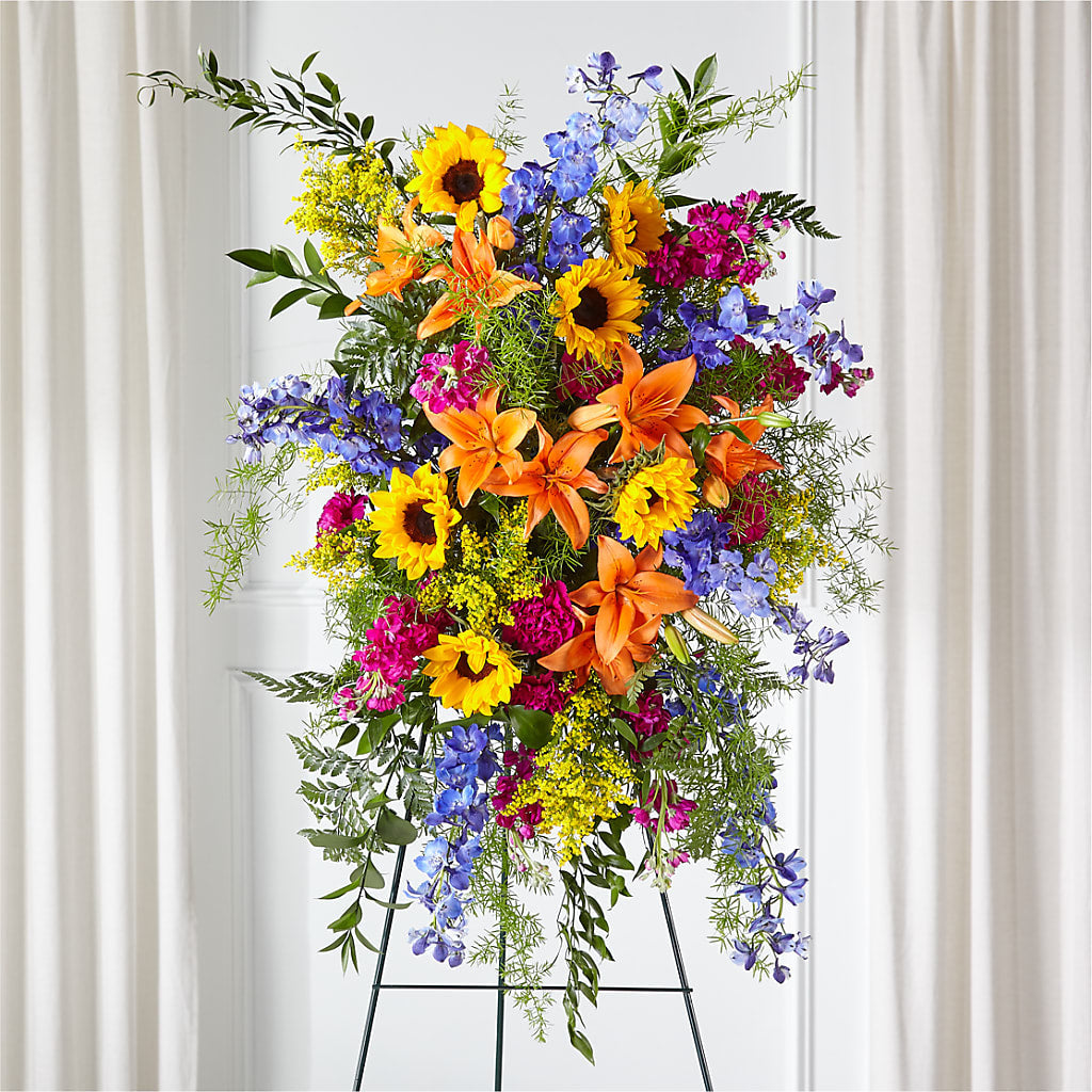 Sunlit Memories Standing Spray (Standard) – Blossom And Belle, Orlando FL