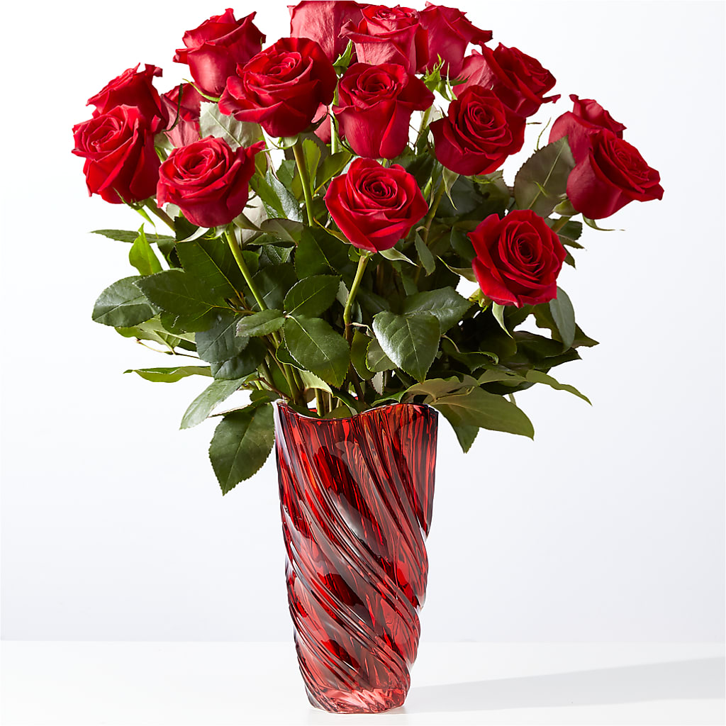 Classic Love Red Rose Bouquet with Luxe Swirl Vase – Blossom And Belle, Orlando FL