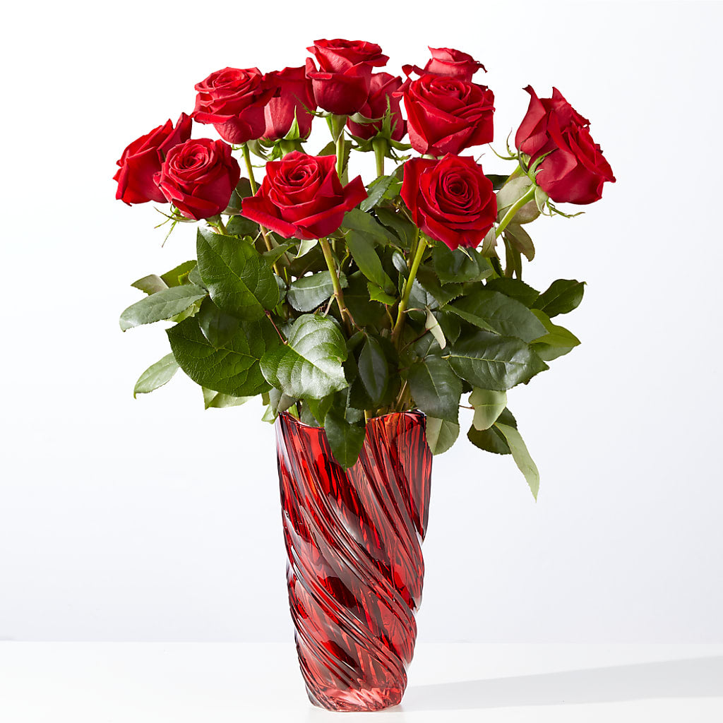 Classic Love Red Rose Bouquet with Luxe Swirl Vase – Blossom And Belle, Orlando FL