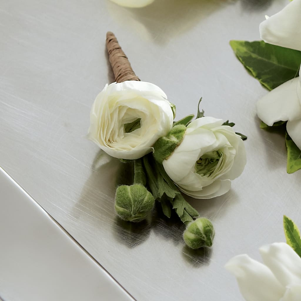 White Ranunculus Boutonniere – Blossom And Belle, Orlando FL